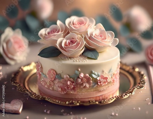 illustration of romantic pink rose cake