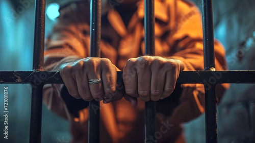 Foto Hands of prisoner holding jail bars