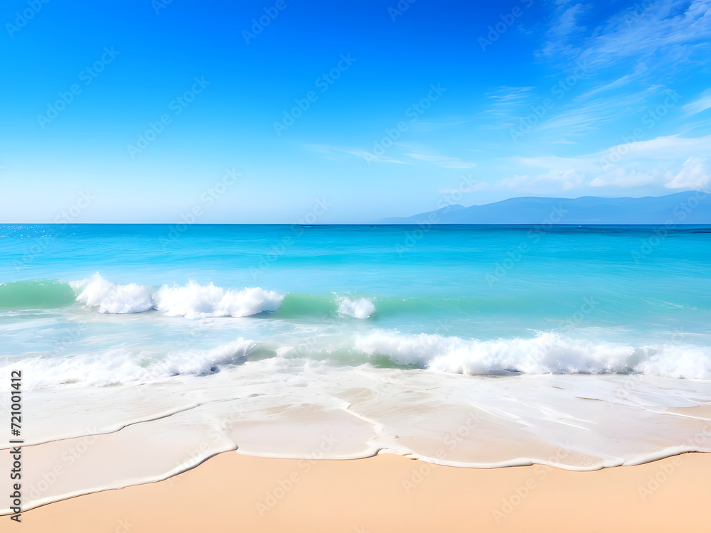 Summer Background with Ocean Waves and Beach with Copy Space for Text.