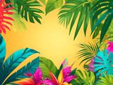 Summer concept design, summer panorama, abstract illustration with jungle exotic leaves, colorful design, summer background and banner