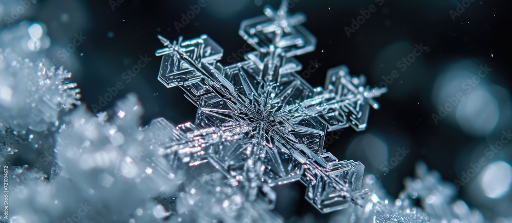 Macro photo of a real snow crystal: beautiful, hexagonal symmetry, glossy surface, intricate details, fragile arms. Macro photo of a real snow crystal: beautiful, hexagonal symmetry, glossy surface, intricate details, fragile arms.