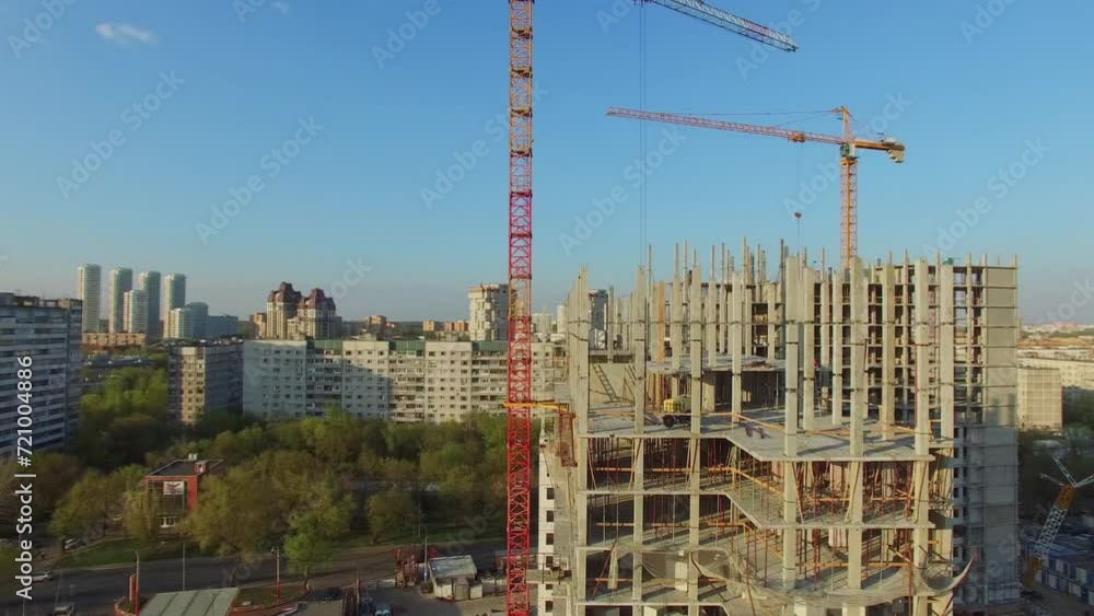 Construction site of residential complex Jauza Park against cityscape Construction site of residential complex Jauza Park against cityscape