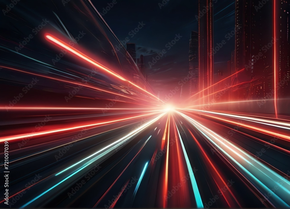 Speed of light on Red light highway in Abstract neon background from Generative AI
