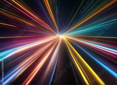 Speed of light on colorful light highway in Abstract neon background from Generative AI