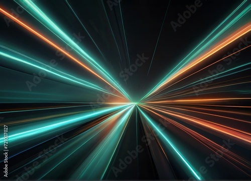 Speed of light on Green and orange light highway in Abstract neon background from Generative AI