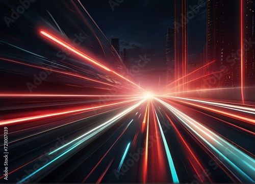 Speed of light on Red light highway in Abstract neon background from Generative AI