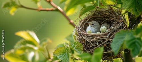 Lesser Whitethroat's nest in gooseberry bush. photo