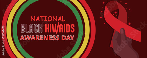 Banner for National Black / HIV AIDS Awareness Day with hand holding ribbon