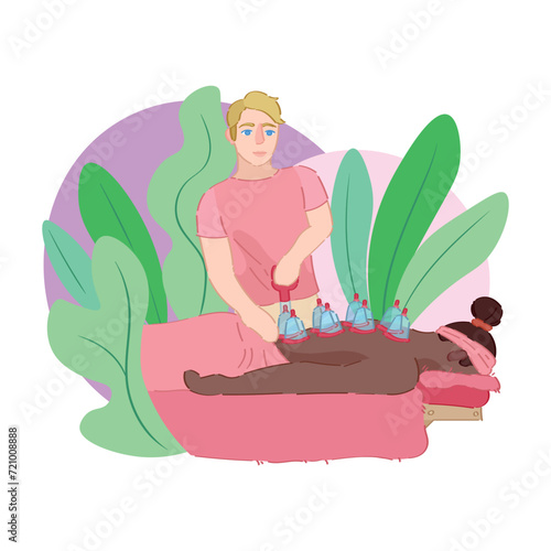 Woman receiving cupping therapy in spa salon