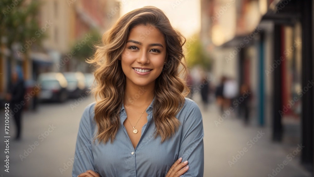 Happy Young American Businesswoman Smiling, Confident Career Woman Looking at Camera – Generative AI 