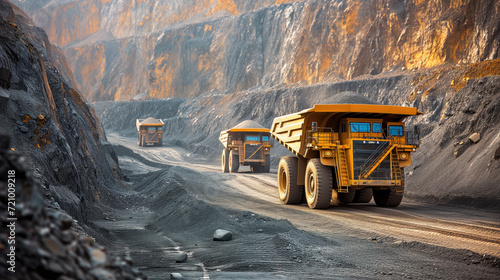 Mining and petroleum engineering. A large ore truck is in the mine. photo