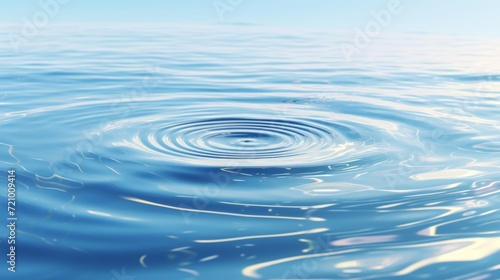 Serene close-up of a single water ripple on a tranquil blue surface under clear sky.