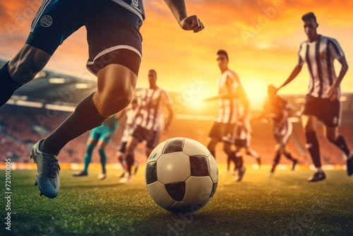 Close-up of Soccer Players Kicking Football AI Generated