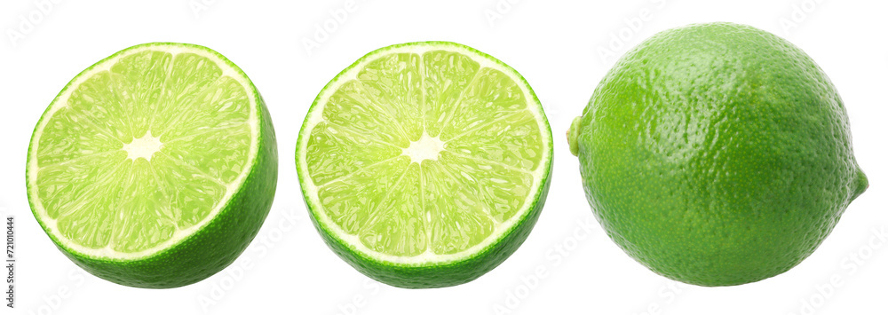 Natural fresh lime and half-isolated, transparent PNG, PNG format, cut-out