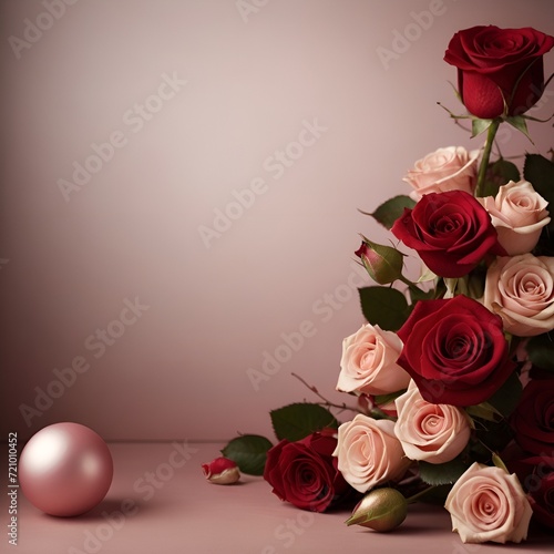 Valentine s Day Square Background Decorated Scattered Red Roses With Place for Text