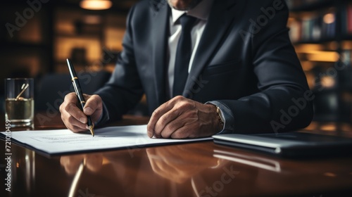 Closeup Hand of Businessman Signing Contract AI Generated