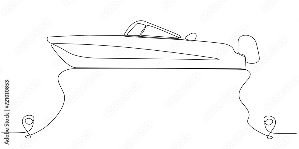 Continuous line drawing of cruise ship line vector icon of port route with starting point and one line - Vector illustration