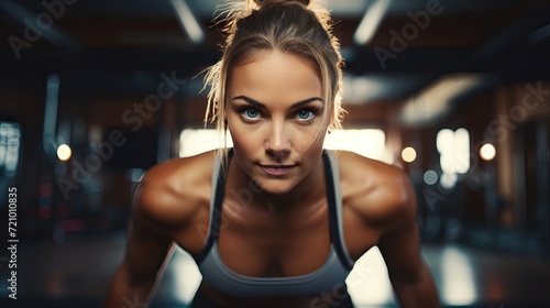 Portrait of a sporty young woman posing in the gym. Generative AI