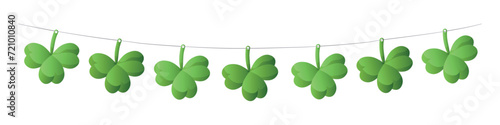 Garland with clover leaves on white background. St. Patrick's Day celebration 