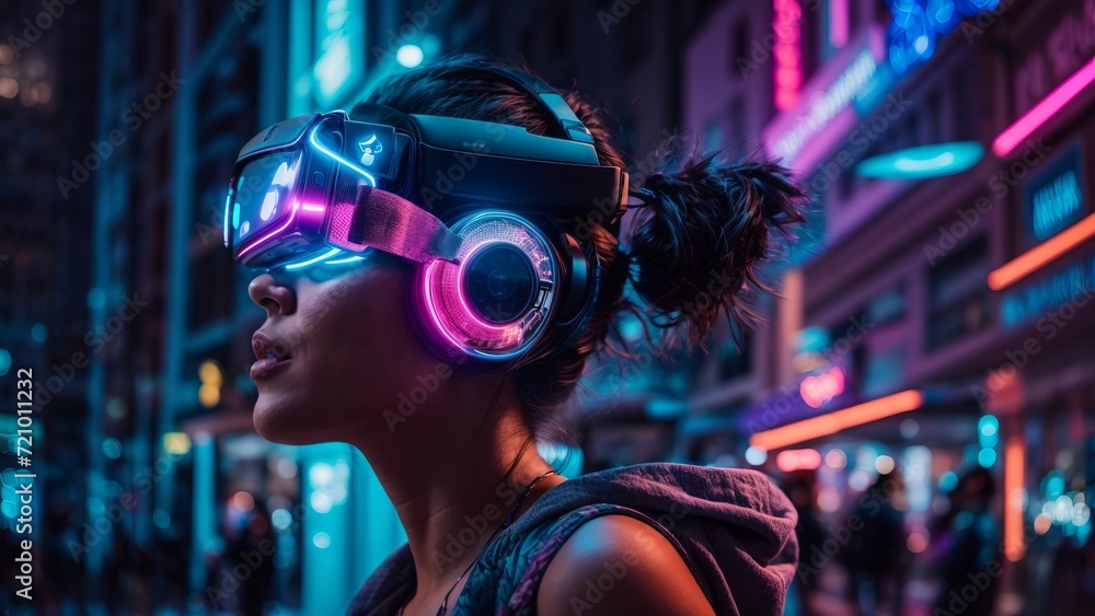 Futuristic Virtual Reality: Neon City Night.