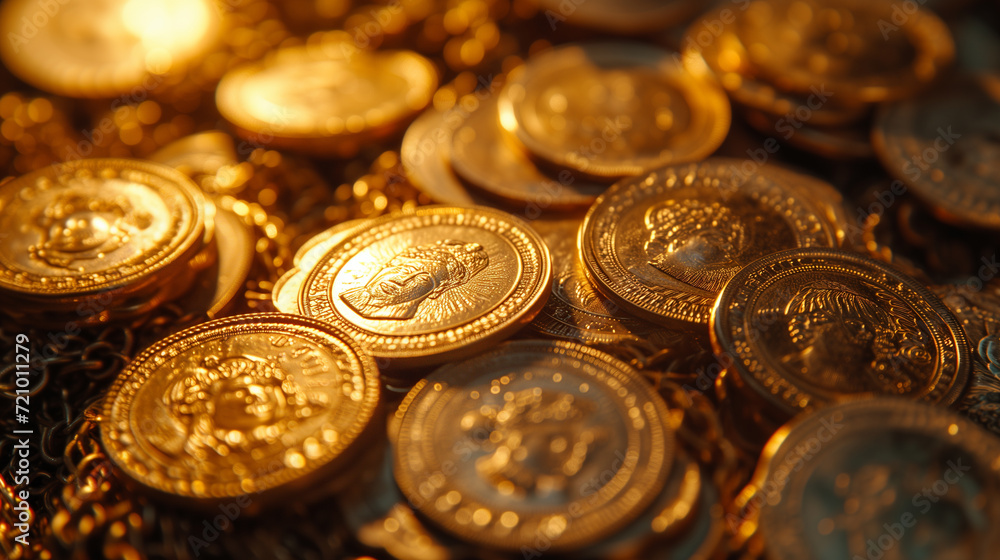 大量の黄金に輝く金貨 大量の黄金に輝く金貨