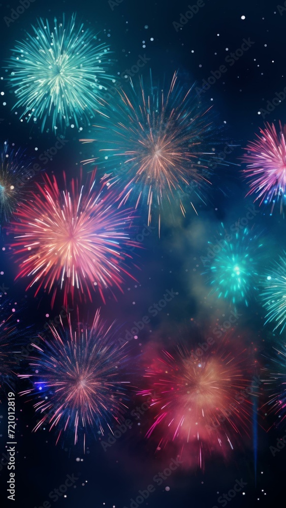 Vibrant Fireworks Light Up the Night in New Year Celebration Generative AI