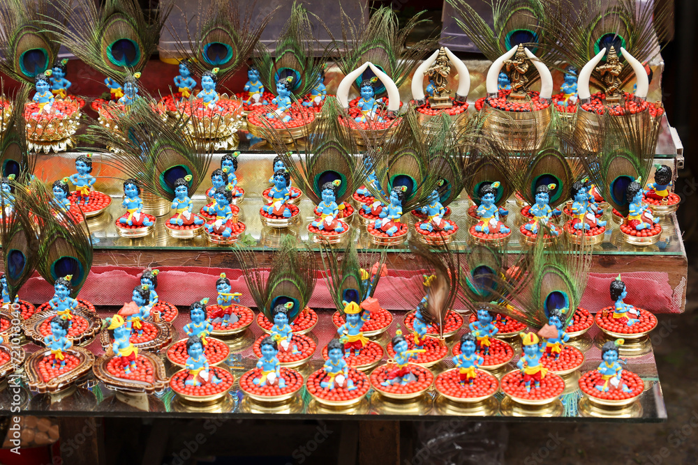 Sri Krishna statue with peacock feather. Lord Krishna Standing with Flute