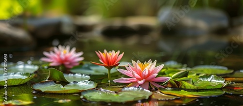 Serene Water Lily Dance in a Tranquil Pond Garden