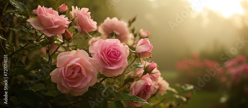 Enchanting Pink Rose Garden  A Captivating Display of Pink Roses in a Serene Garden Setting