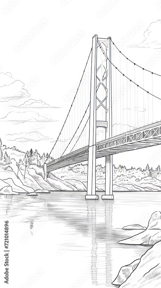 Modern Suspension Bridge Spanning Wide River AI Generated