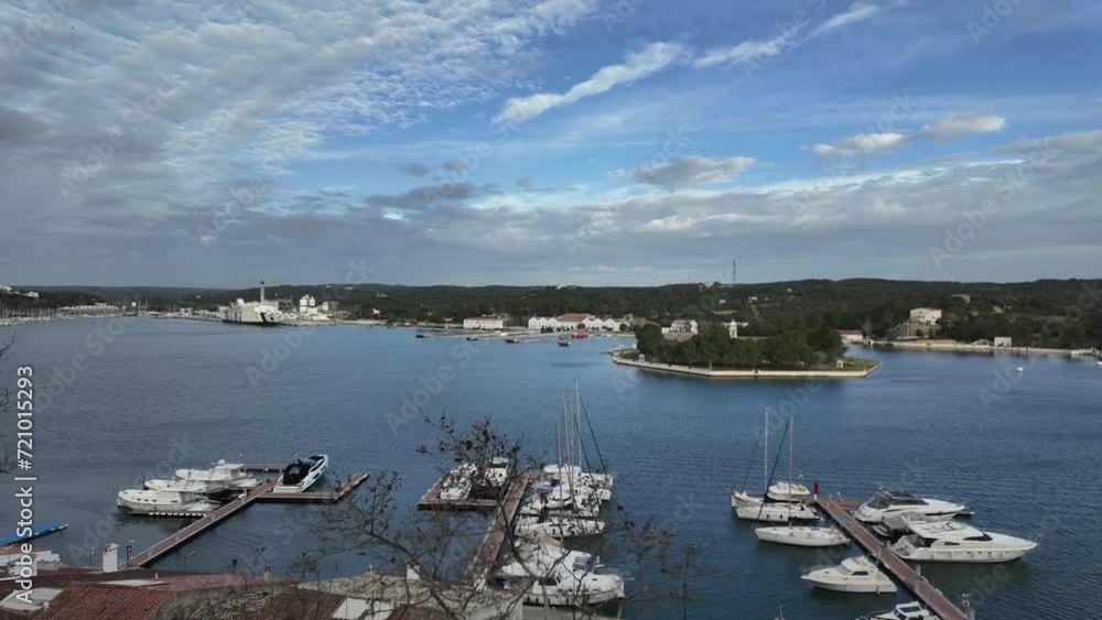 Mahon Bay, in Menorca Island, Spain. Motionlapse left to right in a cold and windy winter morning.4K Mahon Bay, in Menorca Island, Spain. Motionlapse left to right in a cold and windy winter morning.4K