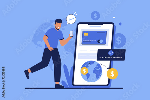 International money transfer illustration. Vector flat illustration