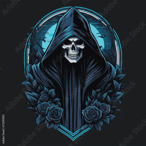 Grim reaper with rose flowers vector illustration
