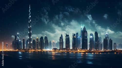 The night view of the beautiful city of Dubai, Qatar