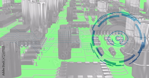 Image of eye icon over data processing and computing board