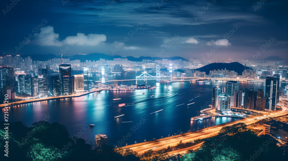 Naklejka premium Hong Kong's beautiful city night view
