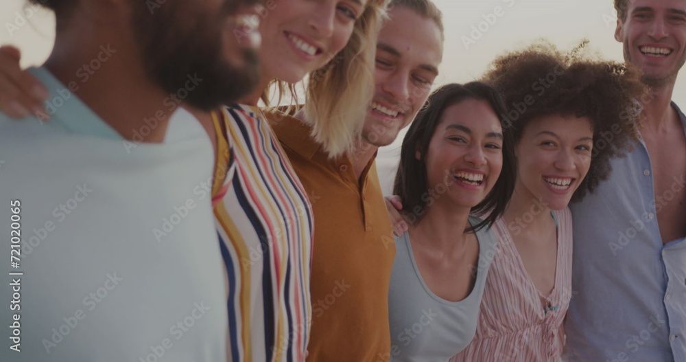 Diverse group of friends enjoying time outdoors, with copy space Diverse group of friends enjoying time outdoors, with copy space
