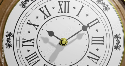 Image of clock ticking over black background
