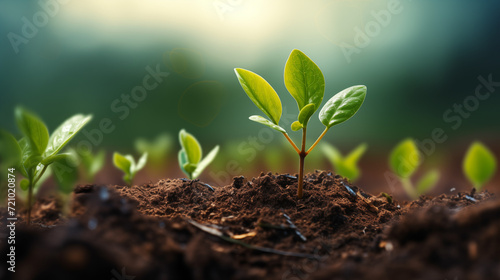Pictures of saplings sprouting in the soil in spring 
