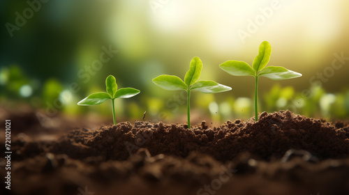 Pictures of saplings sprouting in the soil in spring 