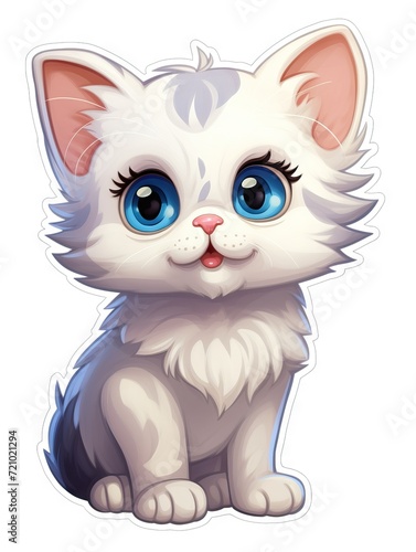 Cute Kitten Stickers  Super Cute Character with White Border on White Background AI Generated