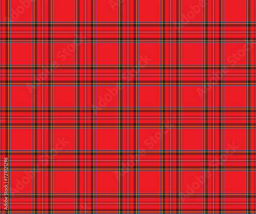 Plaid fabric pattern, red, green, yellow, blue, white. Seamless pattern for textiles, clothing design, sewing, skirts, pants or decorative fabric. Vector illustration.