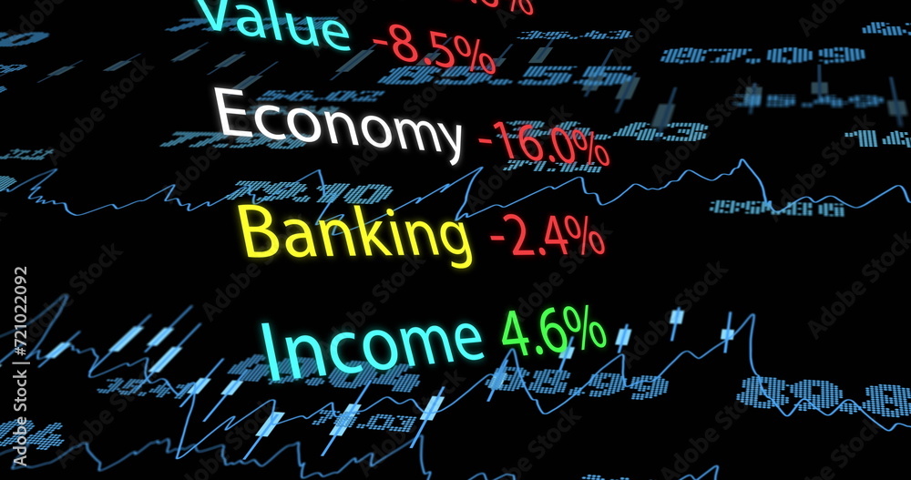Fototapeta premium Image of financial data processing with numbers over black background
