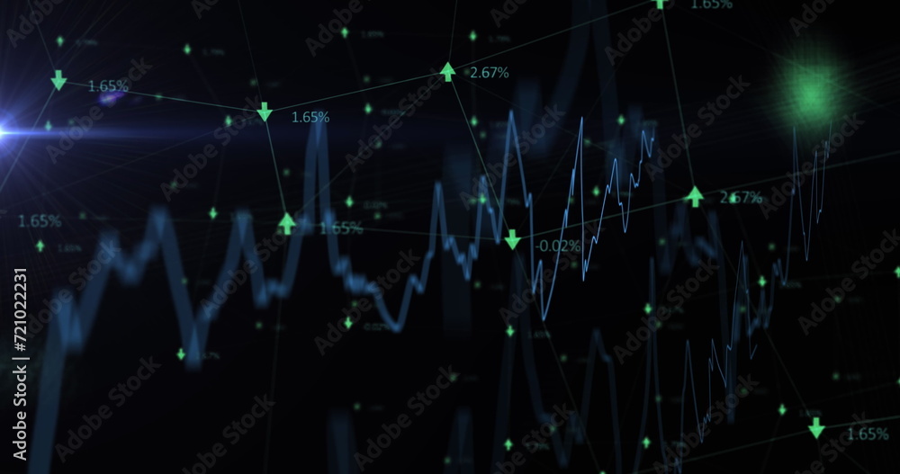 Obraz premium Image of financial data processing over black background