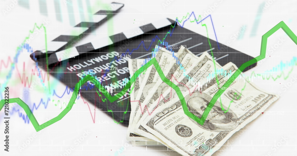 Image of financial data processing over american dollar bills Image of financial data processing over american dollar bills