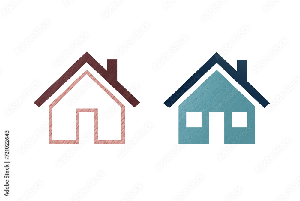 Home icon symbol with texture blue and red Home icon symbol with texture blue and red