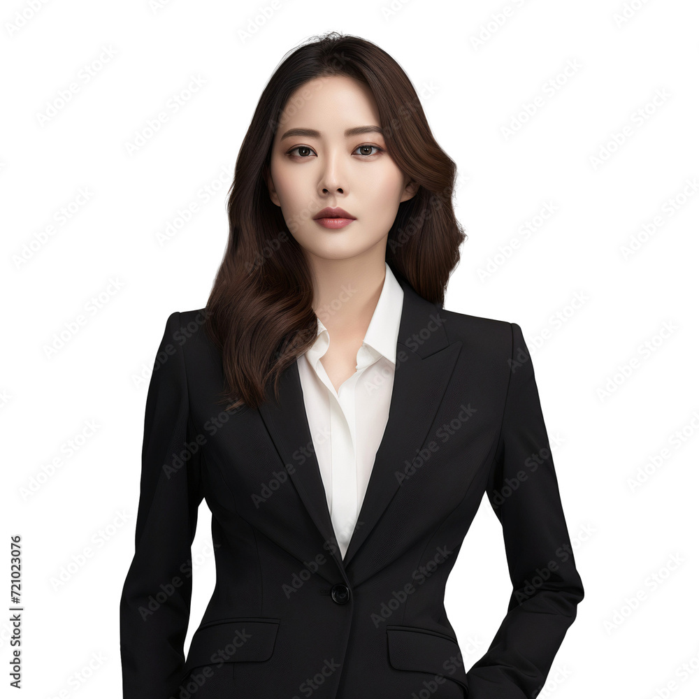 Portrait of a confident Korean businesswoman in suit, isolated on transparent background Portrait of a confident Korean businesswoman in suit, isolated on transparent background