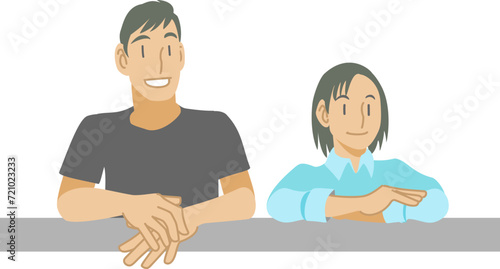 ベランダからの景色を楽しむカップルのイラスト