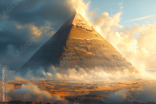 An ancient Egyptian pyramid, standing tall in a vast desert landscape. Created with generative AI.