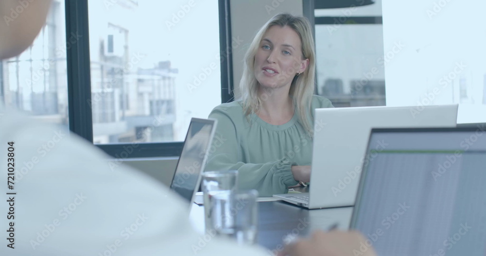 Image of financial data processing over diverse business people in office Image of financial data processing over diverse business people in office